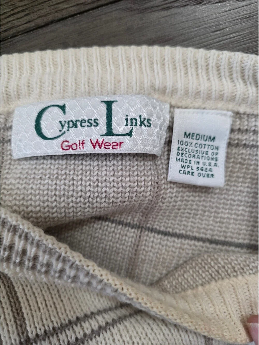 Vintage 90s Cypress Links Grid Plaid Golf Sweater Cream Crewneck Size Medium